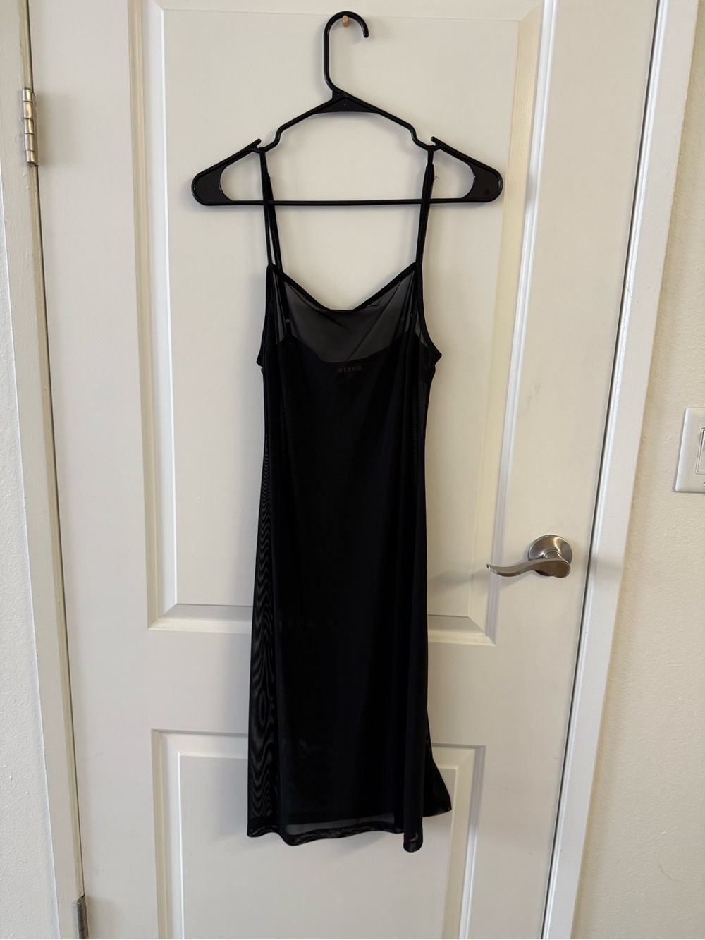 Staud Black Mesh Slip Midi Dress